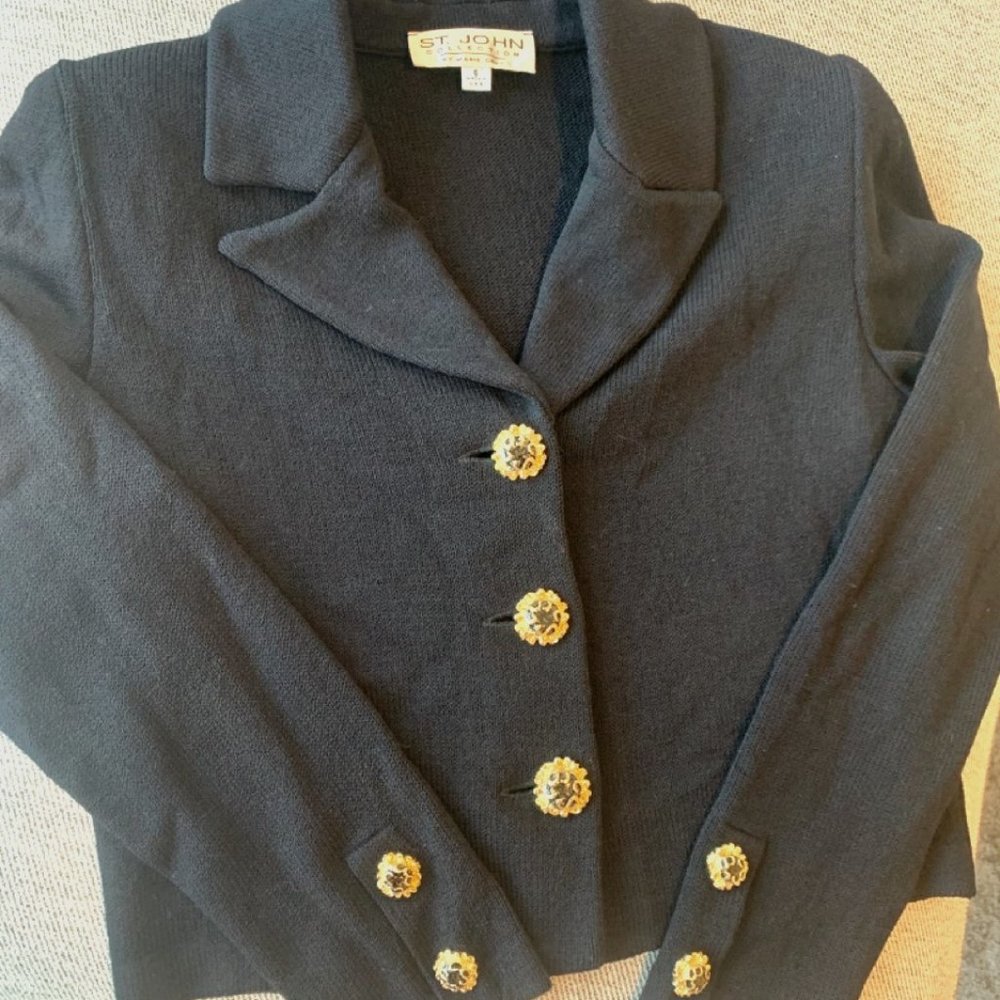 St. John Collection By Marie Gray Knit Blazer, Black and Gold, Vintage Like-New